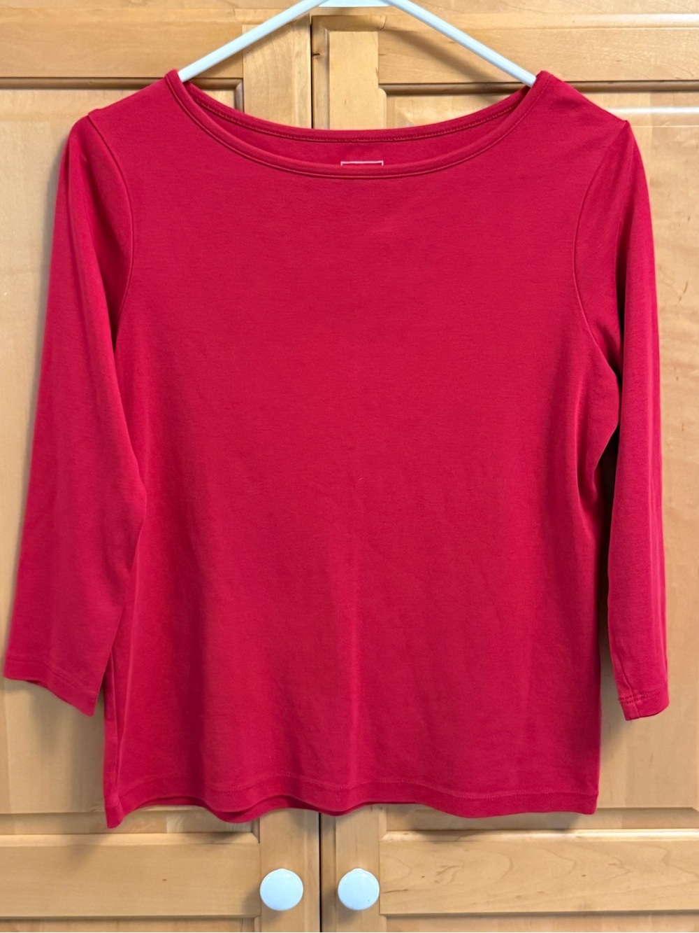 L.L. Bean Bright Red Boatneck 3/4 Sleeve Pima Cotton Tee